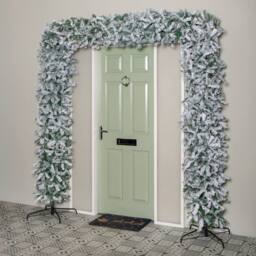 Samuel Alexander 8ft Double Door Snow Flocked Tree Flat Top Arch with 2000 Tips in Green - thumbnail 2