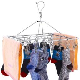 VOGREX 2x 20 Peg Stainless Steel Drying Hanger For Socks Underwear in Silver - thumbnail 4