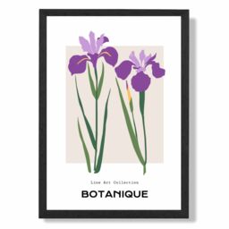 ARTZE Purple Iris Plants Flower Market Minimalist Framed Print SIZE: A2 with Black Frame - Size: A4 - thumbnail 1