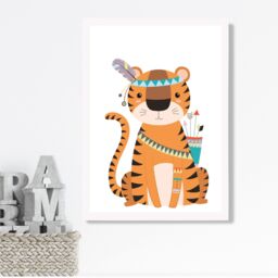 ARTZE Tiger Tribal Animal Framed Print SIZE: A2 with White Frame in Orange - Size: A4 - thumbnail 2