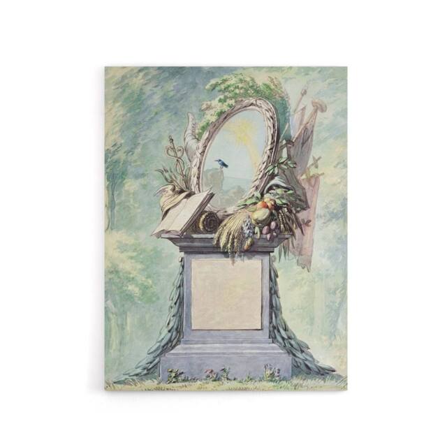 "Artery8 18th Century Monument Design Watercolour Schouman Canvas Art Print in Green - Size: W12"" x H16""" - image 1