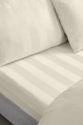 Catherine Lansfield 'So Soft Satin Stripe' Fitted Sheet in Cream - Size: Double - thumbnail 1