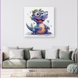 Warren Reed - Designer Happy Dinosaur With Glasses Canvas - Size: w40 inch x h40 inch - thumbnail 1