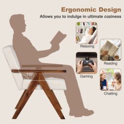 Costway Modern Accent Chair Linen Fabric Armchair w/ Padded Cushion in Beige - thumbnail 9