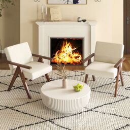 Costway Modern Accent Chair Linen Fabric Armchair w/ Padded Cushion in Beige - thumbnail 6