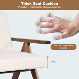 Costway Modern Accent Chair Linen Fabric Armchair w/ Padded Cushion in Beige - thumbnail 3