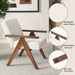 Costway Modern Accent Chair Linen Fabric Armchair w/ Padded Cushion in Beige - thumbnail 4