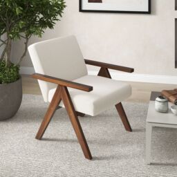 Costway Modern Accent Chair Linen Fabric Armchair w/ Padded Cushion in Beige - thumbnail 5