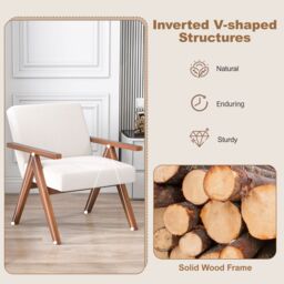 Costway Modern Accent Chair Linen Fabric Armchair w/ Padded Cushion in Beige - thumbnail 8