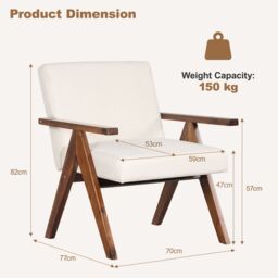 Costway Modern Accent Chair Linen Fabric Armchair w/ Padded Cushion in Beige - thumbnail 2
