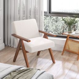 Costway Modern Accent Chair Linen Fabric Armchair w/ Padded Cushion in Beige - thumbnail 7