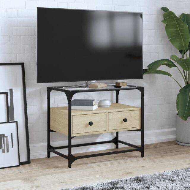 Berkfield Home TV Cabinet with Glass Top Sonoma Oak 60x35x51 cm Engineered Wood in Brown - Size: 60 x 35 x 51 cm - image 1