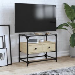 Berkfield Home TV Cabinet with Glass Top Sonoma Oak 60x35x51 cm Engineered Wood in Brown - Size: 60 x 35 x 51 cm