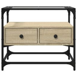 Berkfield Home TV Cabinet with Glass Top Sonoma Oak 60x35x51 cm Engineered Wood in Brown - Size: 60 x 35 x 51 cm - thumbnail 4