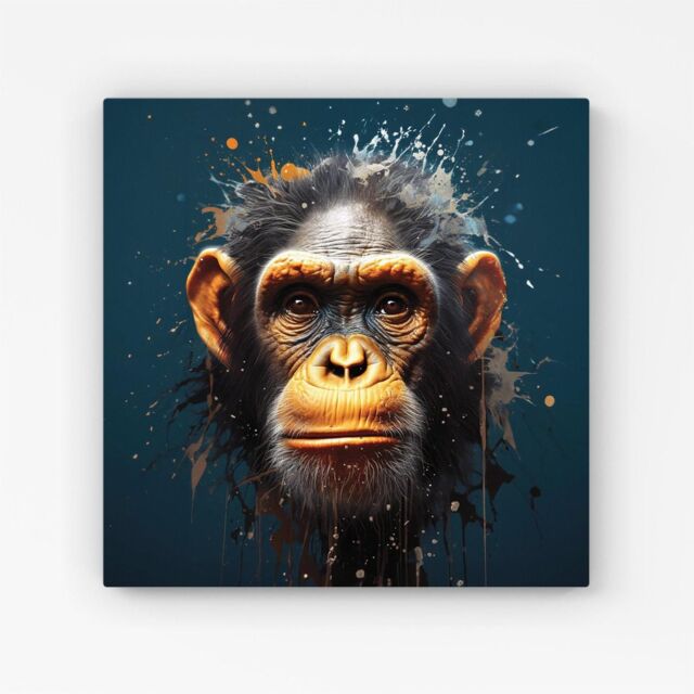 Warren Reed - Designer Splashart Realistic Monkey Face Canvas in Brown - Size: w10 inch x h10 inch - image 1
