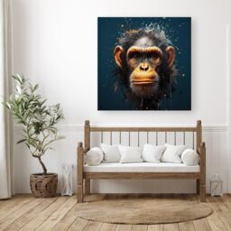 Warren Reed - Designer Splashart Realistic Monkey Face Canvas in Brown - Size: w10 inch x h10 inch - thumbnail 3