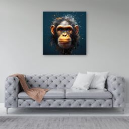 Warren Reed - Designer Splashart Realistic Monkey Face Canvas in Brown - Size: w10 inch x h10 inch - thumbnail 4