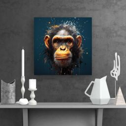 Warren Reed - Designer Splashart Realistic Monkey Face Canvas in Brown - Size: w10 inch x h10 inch - thumbnail 2