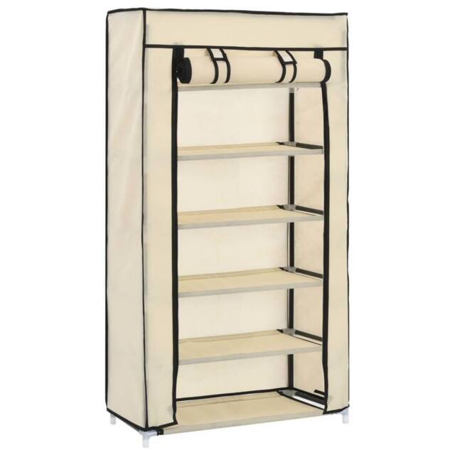 Berkfield Home Shoe Cabinet with Cover Cream 58x28x106 cm Fabric in Beige - Size: 58 x 28 x 106 cm - image 1