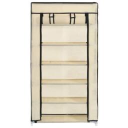 Berkfield Home Shoe Cabinet with Cover Cream 58x28x106 cm Fabric in Beige - Size: 58 x 28 x 106 cm - thumbnail 4