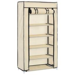 Berkfield Home Shoe Cabinet with Cover Cream 58x28x106 cm Fabric in Beige - Size: 58 x 28 x 106 cm