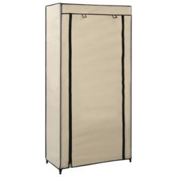 Berkfield Home Shoe Cabinet with Cover Cream 58x28x106 cm Fabric in Beige - Size: 58 x 28 x 106 cm - thumbnail 2