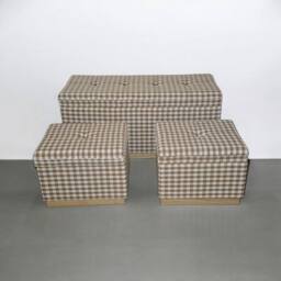 Minster Wide Rectangle Chequered Standard Ottoman with Storage (Set of 3) in Brown - thumbnail 2