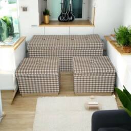 Minster Wide Rectangle Chequered Standard Ottoman with Storage (Set of 3) in Brown - thumbnail 4