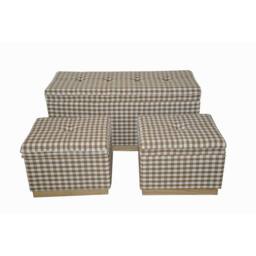 Minster Wide Rectangle Chequered Standard Ottoman with Storage (Set of 3) in Brown