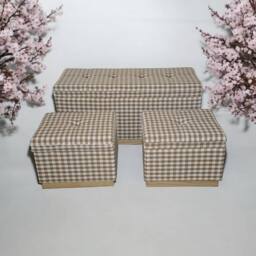 Minster Wide Rectangle Chequered Standard Ottoman with Storage (Set of 3) in Brown - thumbnail 3
