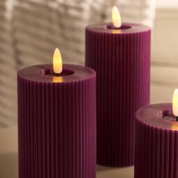 OHS Set of 3 Ribbed Flameless LED Candles Decorative Lights Party Home in Burgundy - thumbnail 2