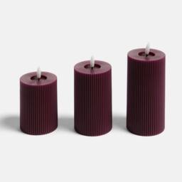 OHS Set of 3 Ribbed Flameless LED Candles Decorative Lights Party Home in Burgundy - thumbnail 4