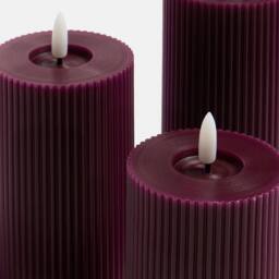 OHS Set of 3 Ribbed Flameless LED Candles Decorative Lights Party Home in Burgundy - thumbnail 6