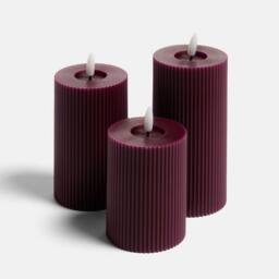 OHS Set of 3 Ribbed Flameless LED Candles Decorative Lights Party Home in Burgundy - thumbnail 5