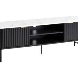 Wyld and Coco Black Marble-Effect TV Stand 140x40 cm - MDF with Iron Legs - thumbnail 2