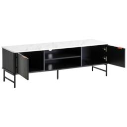 Wyld and Coco Black Marble-Effect TV Stand 140x40 cm - MDF with Iron Legs - thumbnail 4