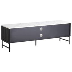 Wyld and Coco Black Marble-Effect TV Stand 140x40 cm - MDF with Iron Legs - thumbnail 6