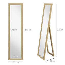 HOMCOM Full Length Mirror, Farmhouse Wall Mirror, Hanging & Freestanding in Natural - thumbnail 3