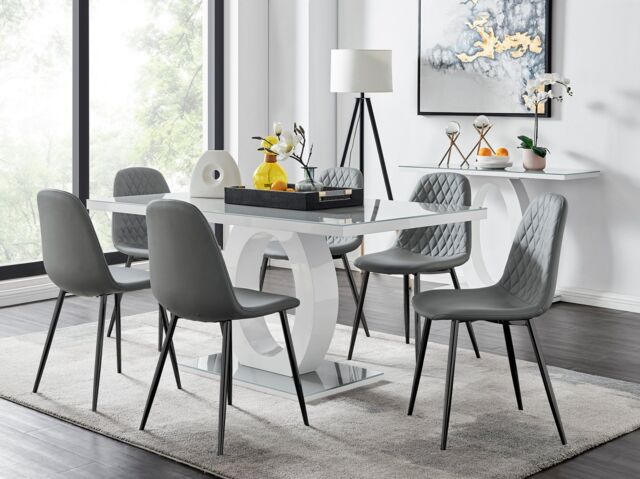 FurnitureboxUK Giovani 6-Seater Grey Glass Dining Table & 6 Corona Faux Leather Dining Chairs - image 1