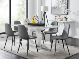 FurnitureboxUK Giovani 6-Seater Grey Glass Dining Table & 6 Corona Faux Leather Dining Chairs - thumbnail 1