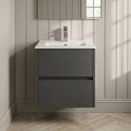 Balterley Chartley 2 Drawer Wall Hung Vanity Basin Unit, Graphite Grey, 500mm in Grey - thumbnail 3