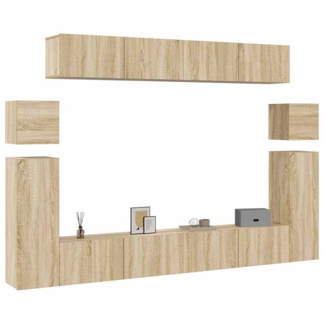 Berkfield Home Modern 8 Piece TV Cabinet Set Sonoma Oak Engineered Wood in Light Tan - image 1
