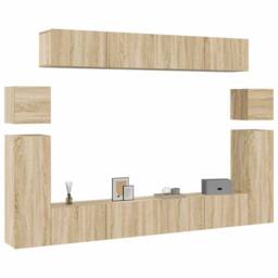 Berkfield Home Modern 8 Piece TV Cabinet Set Sonoma Oak Engineered Wood in Light Tan - thumbnail 1