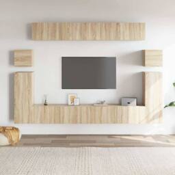 Berkfield Home Modern 8 Piece TV Cabinet Set Sonoma Oak Engineered Wood in Light Tan - thumbnail 2