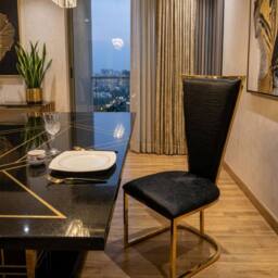 Stratus Interiors Black Dining Chair - Silver Mirrored Frame with Black Padded Seat pair of 2 - thumbnail 1