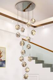 Living and Home 16-Light Cluster Glass Ball Pendant Chandelier in Silver - thumbnail 1