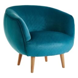Orsina Teal Fabric Accent Chair, Diamond Stitch Upholstery & Pine Wood Legs, Contemporary Low Profile Armchair in Blue - thumbnail 4