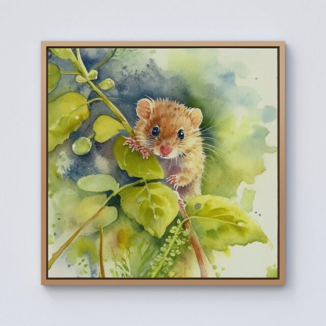 Warren Reed - Designer Dormouse Watercolour Framed Canvas in Light Brown - Size: w40 inch x h40 inch - image 1