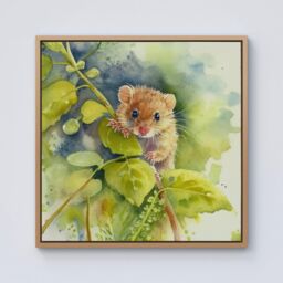 Warren Reed - Designer Dormouse Watercolour Framed Canvas in Light Brown - Size: w40 inch x h40 inch - thumbnail 1