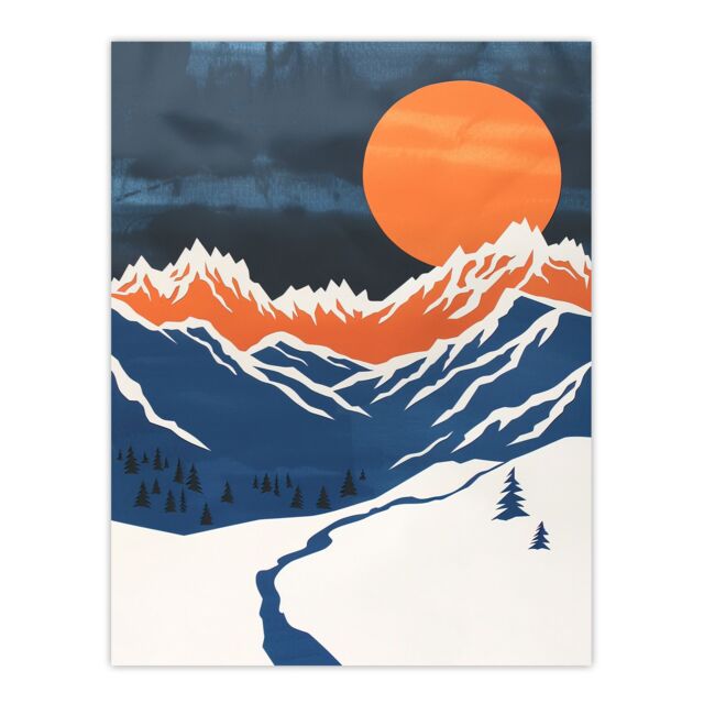 "Artery8 Rocky Mountains Winter Landscape Modern Abstract Wall Art Print in Orange - Size: W12"" x H16""" - image 1